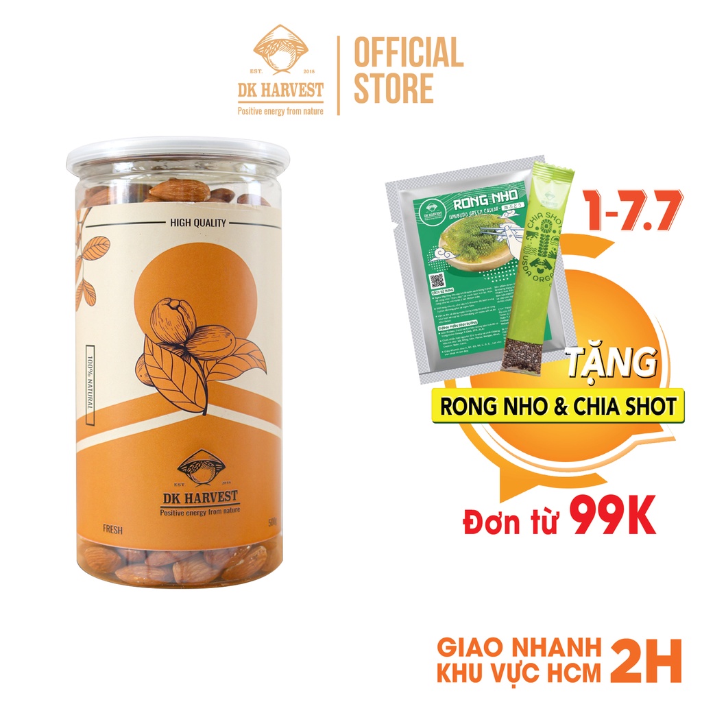 Hạt hạnh nhân Rang muối DK Harvest nhập khẩu - Hạt hạnh nhân tác vỏ, đồ ăn vặt giảm cân