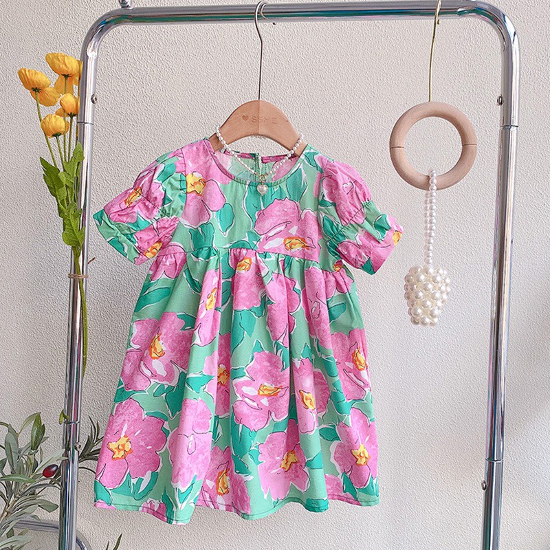 Đầm Công Chúa Tay Ngắn In Hoa Se7en Cho Bé Gái