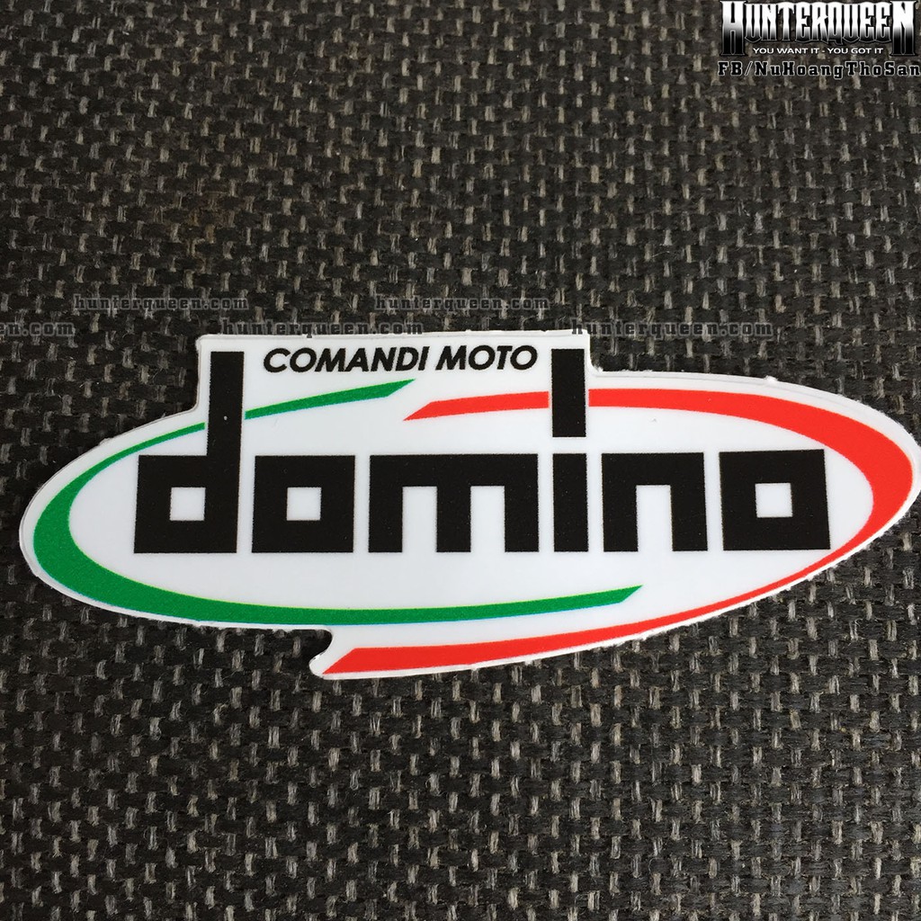 DOMINO trắng[8.5x3.5cm] decal cao cấp chống nước, sắc nét, bền màu, dính chặt. Hình dán logo trang trí mọi nơi