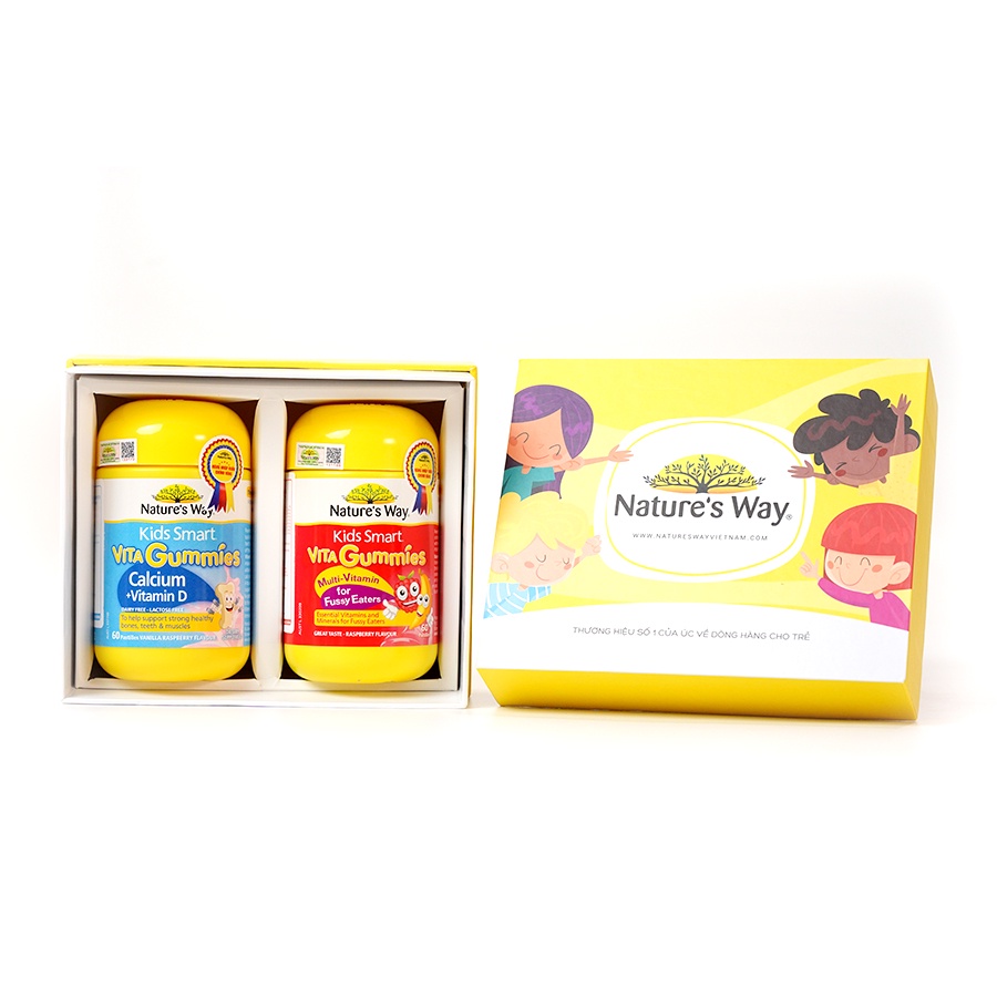 Combo 2 Kẹo Dẻo Cho Bé Nature's Way Kids Smart Vita Gummies Calcium + Vitamin D Và Multi Vitamin for Fussy Eaters