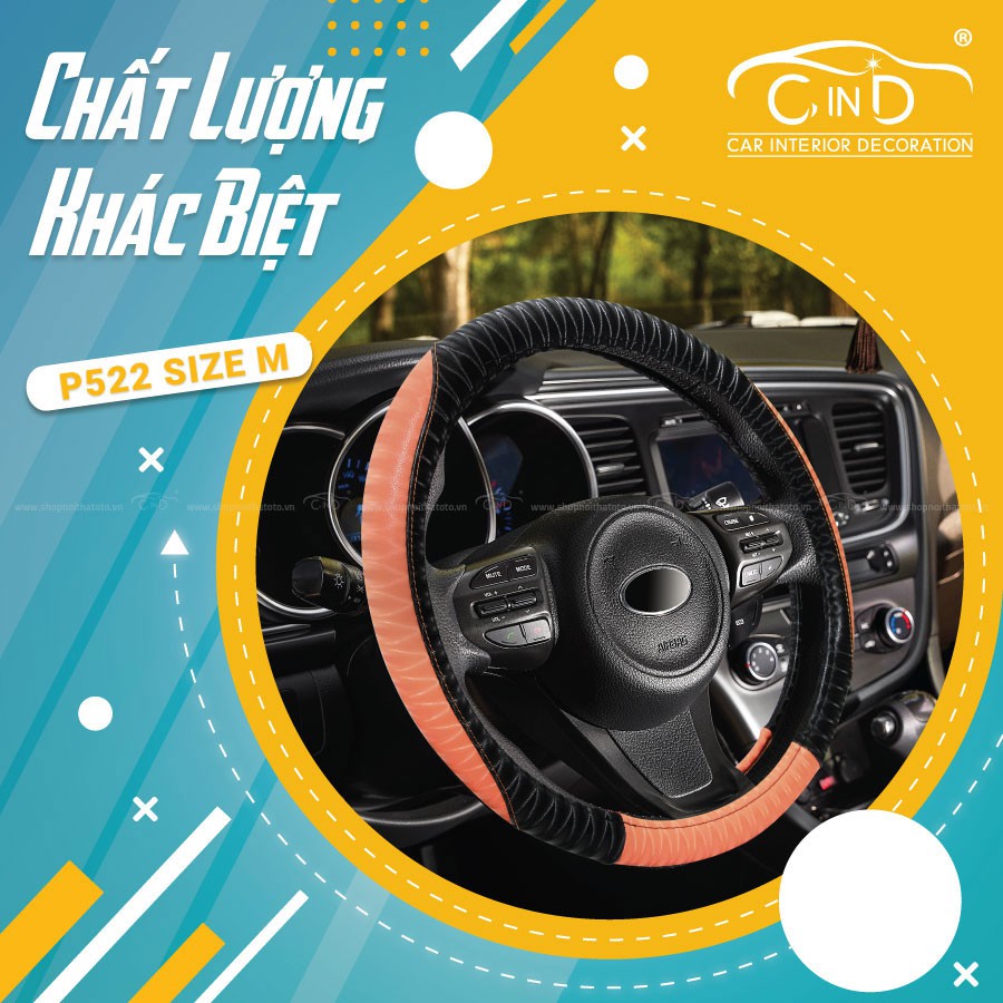 Bọc Vô Lăng CIND P522 Size M Màu Đen Cam - Nhập Khẩu Chính Hãng