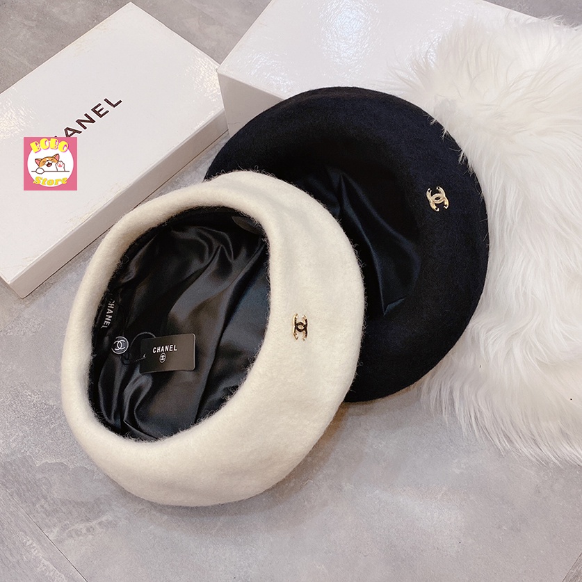 Mũ nồi dạ lông cừu ép cao cấp  viền da logo Chanel form chuẩn auth