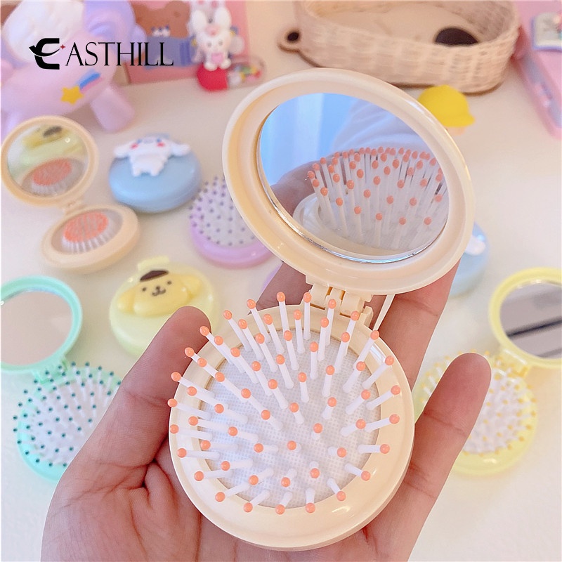 SANRIO Easthill Lược Chải Tóc Mát Xa Túi Khí Gấp Được Có Gương Hình Trái Tim Họa Tiết Kuromi Cinnamoroll My Melody Màu Kẹo Dễ Thương Cho Bạn Gái