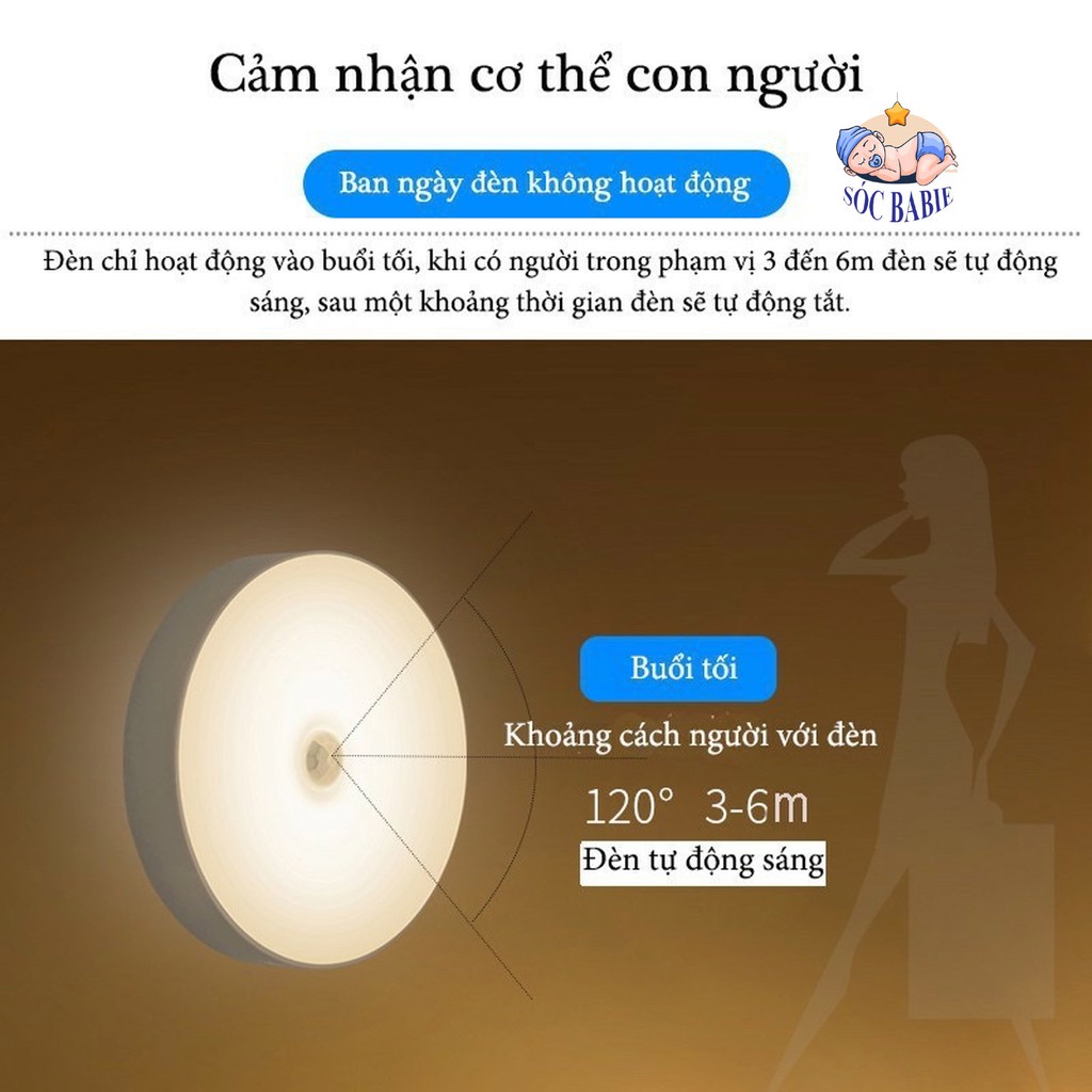 [ Hàng Hot ] ĐÈN CẢM ỨNG DÁN TƯỜNG, ÁNH SÁNG VÀNG,  CẦU THANG, TỦ, GIƯỜNG GBL 6 LED THÔNG MINH (SẠC ĐIỆN USB)