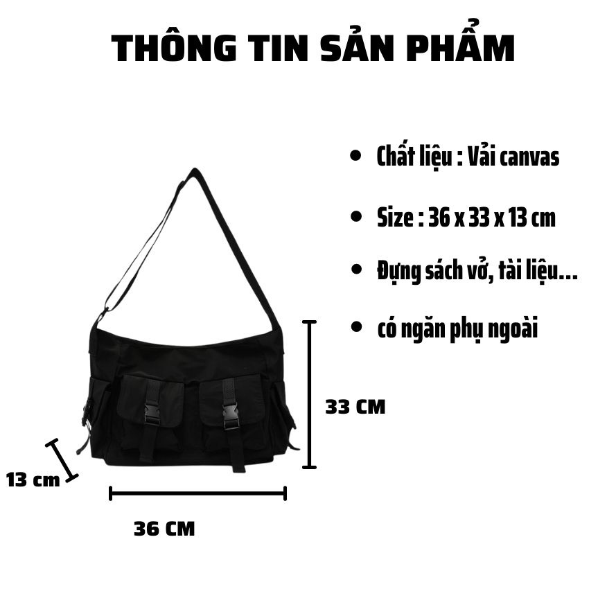 Túi đeo chéo vải canvas TAHA đi học đi chơi size lớn, túi vải đeo chéo phong cách Hàn Quốc