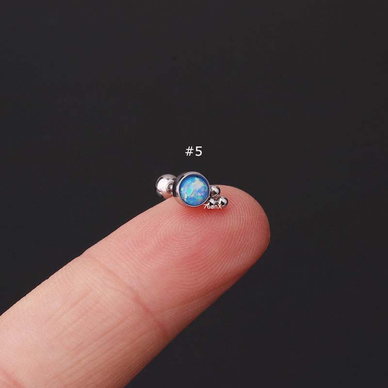 Khuyên tai bằng thép không gỉ đính đá opal 20 gage
