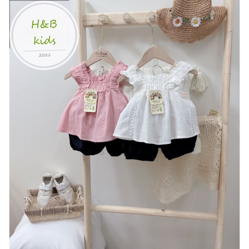 Quần Áo Trẻ Em👉Đồ Bộ Cho Bé,Set Bé Gái Áo Ren Cách Điệu Phối Quần Chun Ống Rộng Size 7-22kg🍀Thời Trang Trẻ Em