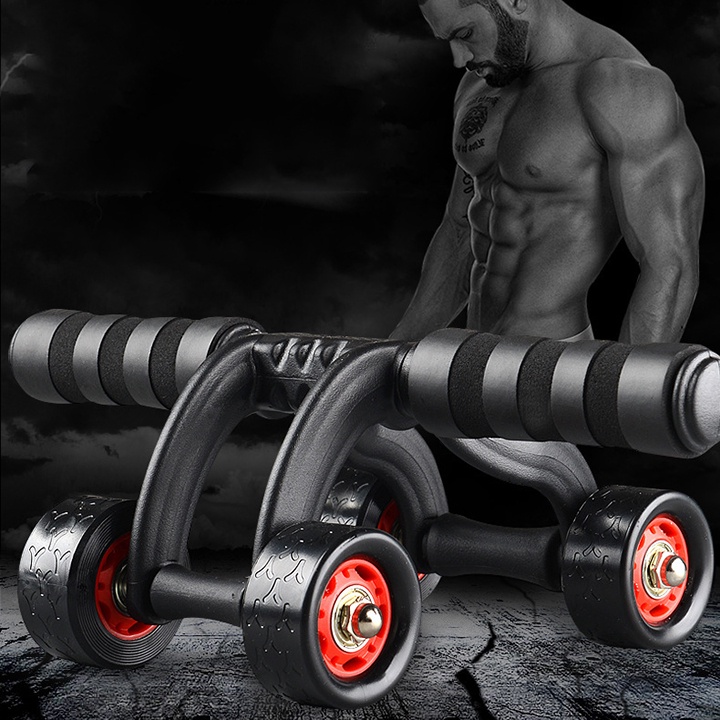 Con lăn dụng cụ máy lăng tập cơ bụng 4 bánh xe đa năng cỡ lớn cao cấp tặng kèm thảm lót gối phù hợp tập thể thao tại nhà