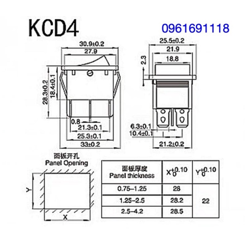 EAK - 10c / Công tắc nguồn KCD4 15A 250V 4 chân - đèn báo màu đỏ / màu xanh - hàng đẹp