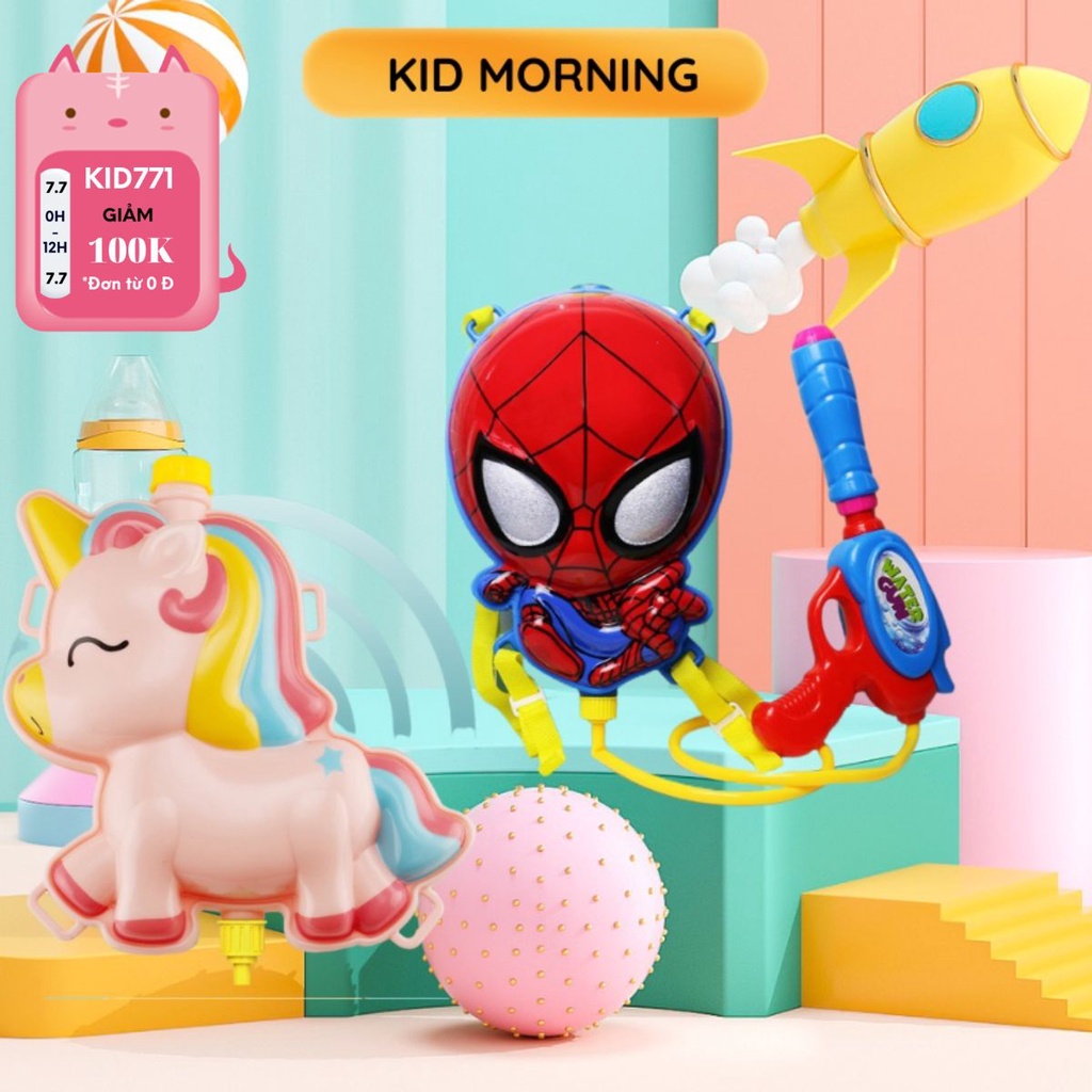 Đồ Chơi Trẻ Em Balo Súng Nước Người Nhện Spider Man, Chú Kỳ Lân Hồng Dễ Thương – Quà Tặng Mùa Hè Cho Bé Yêu Đi Chơi