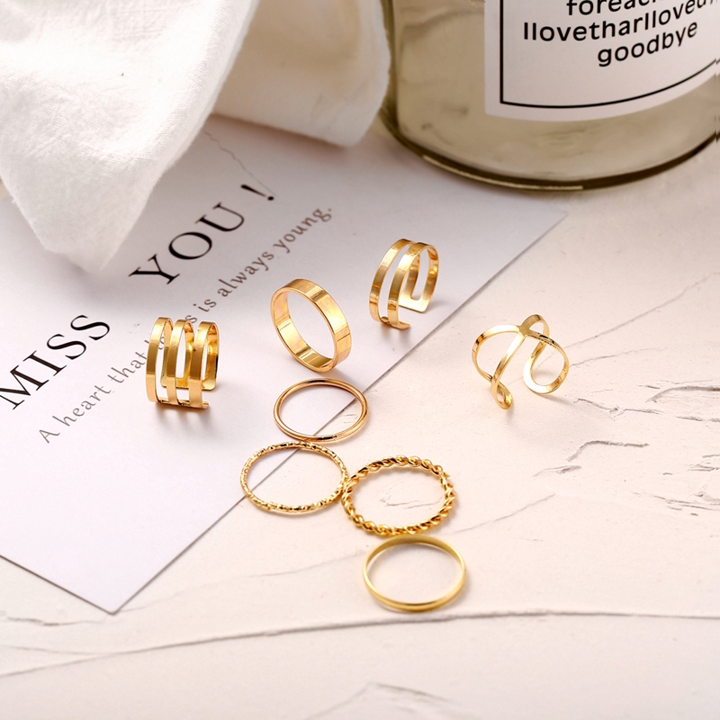 Bộ nhẫn đeo nhiều lớp màu vàng đồng đính đá thời trang cổ điển cá tính dành cho bạn nữ