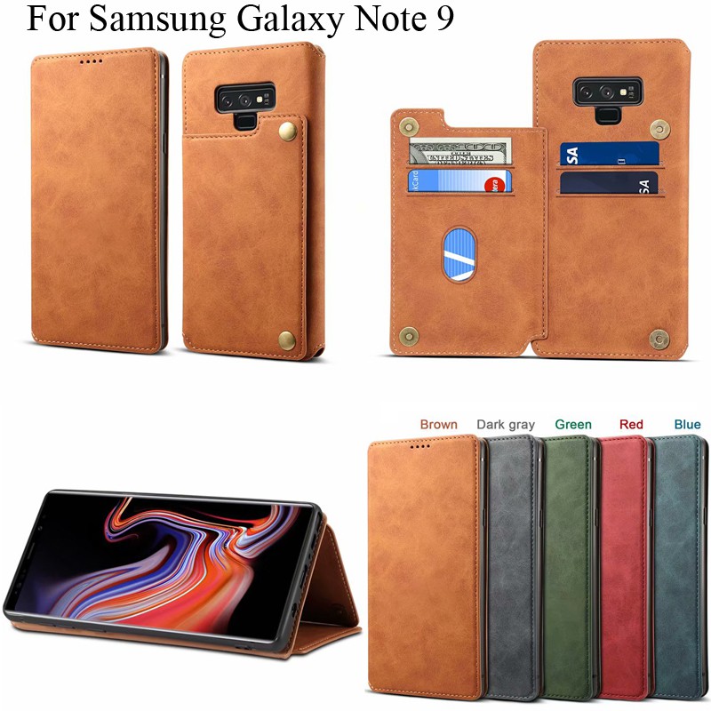 Bao Da Nắp Gập Có Ngăn Đựng Thẻ Phong Cách Vintage Cho Samsung Galaxy Note 9 Note9