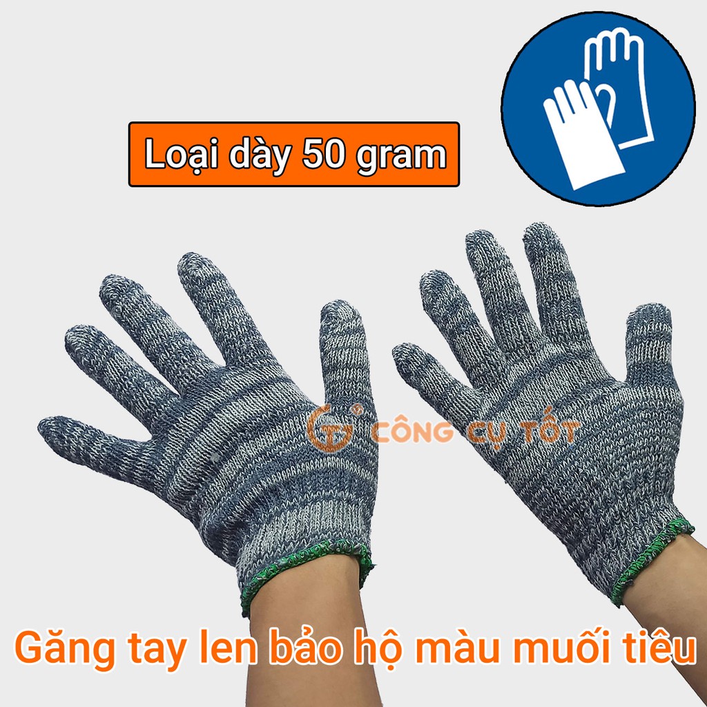 Găng tay len bảo hộ màu muối tiêu loại dày 50 gram