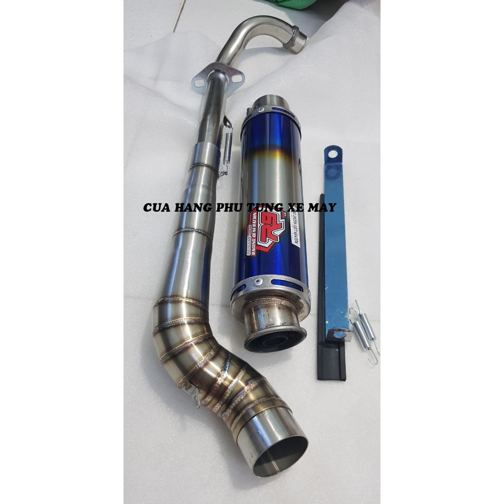 Pô R9 tròn titan - kèm cổ 2 khúc inox 304 gắn xe Ex 135/ Ex 150/ Winner 150/ Winner X/ Sonic/ Raider Fi/ Satria