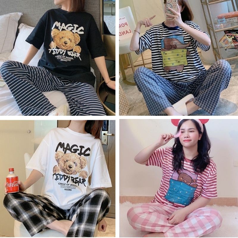 Đồ Bộ Nữ- Bộ Mặc Nhà Chất Liệu Vải Thun Cotton 100% Dáng Suông Cực Ngầu Dễ Thương Guu DN12