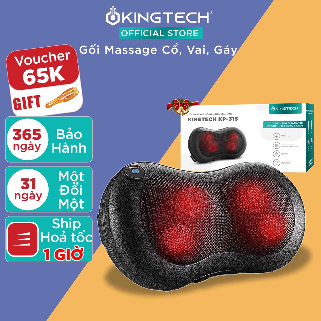 Gối Massage Nhiệt Hồng Ngoại KINGTECH KP-315 - 4 Bóng Xoay - Chuyên Sâu Cổ Vai Gáy, Thắt Lưng - Chính Hãng