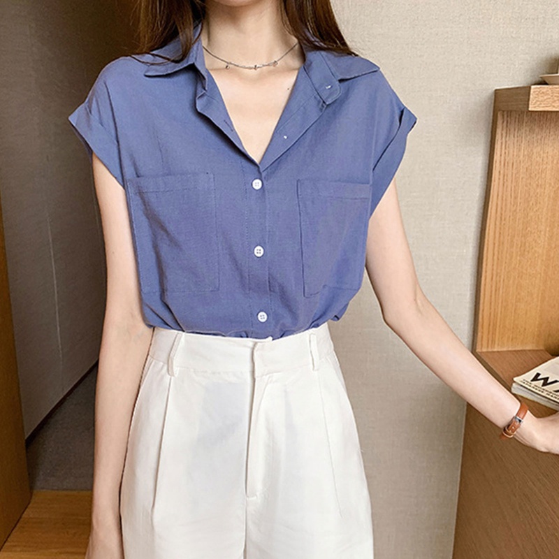 Áo Sơ Mi Tay Ngắn Dáng Rộng Màu Trơn Thời Trang Cho Nữ
