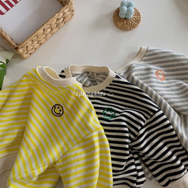 Áo Sweater kẻ sọc dáng rộng thời trang dành cho bé gái