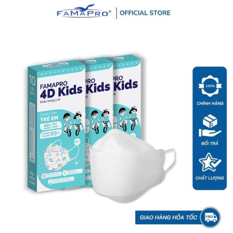 Khẩu trang 4D  cho bé trai, bé gái hộp 10cái