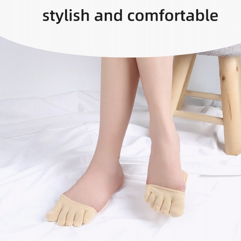 1 Đôi Vớ Cao Năm Ngón Chân Bằng Cotton Thoáng Khí Chống Trượt Cho Nữ