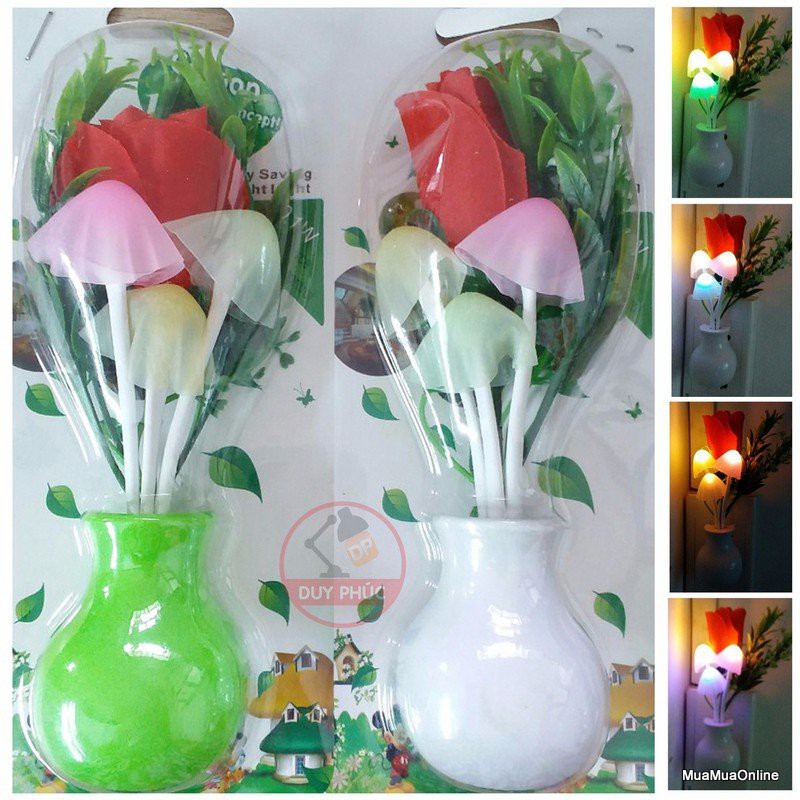 Đèn ngủ hoa hồng - Đèn ngủ cảm ứng ánh sáng - tự động sáng khi trời tối .