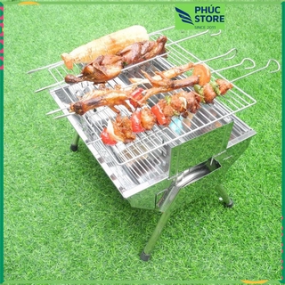 (BỘ QUÀ TẶNG ĐỦ PHỤ KIỆN NƯỚNG) Lò nướng than hoa ngoài trời cỡ S- Vỉ nướng điều chỉnh 3 cao độ, Chất liệu INOX 100%
