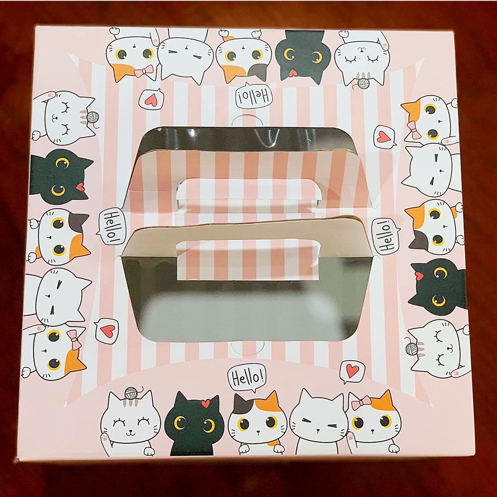 (28cm | Set 5) Hộp bánh kem, hộp bánh sinh nhật Mèo May Mắn