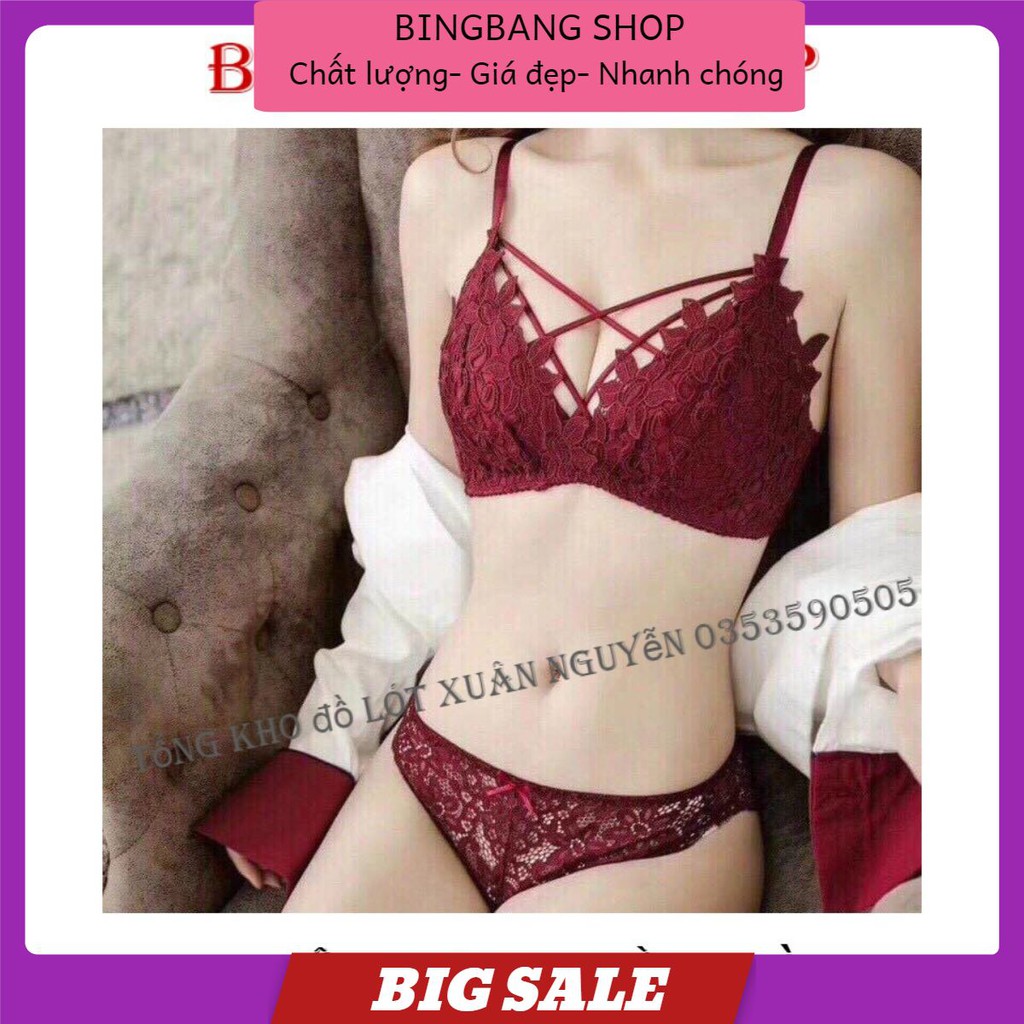 Bộ Đồ Lót Ren Đan Dây Chéo Sexy