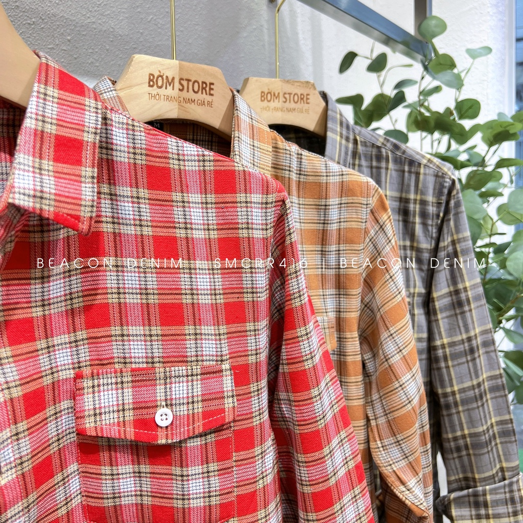 Beacon Denim - Áo sơ mi caro nam mẫu mới hai túi form rộng mã 416