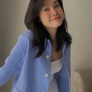 TheBlueTshirt- Áo khoác sơ mi nữ - Blue Checked Overshirt Jacket