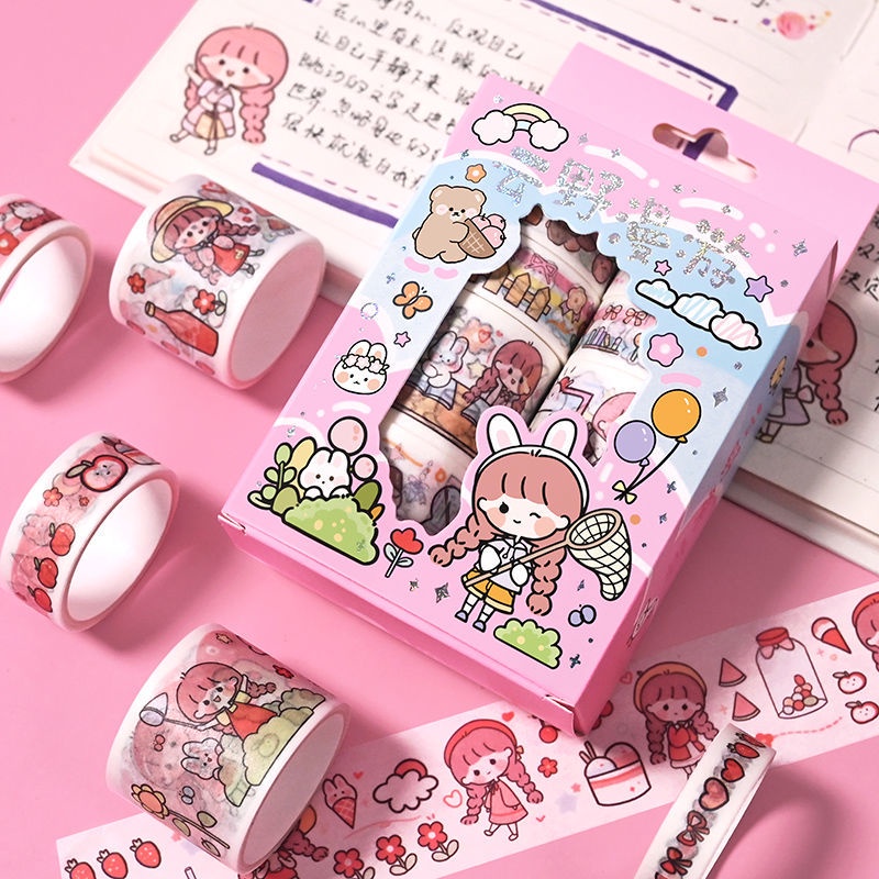 Washi Tape Hộp Băng Keo Washi Họa Tiết Trái Tim Dễ Thương Trang Trí Sổ Tay DIY Cute Sticker