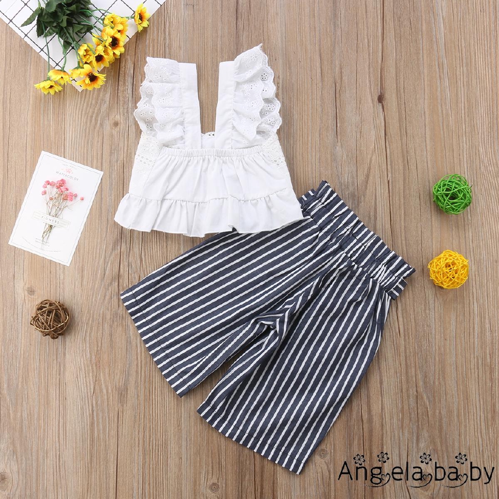 Set áo crop top và quần ống rộng họa tiết kẻ sọc sành điệu dành cho bé gái