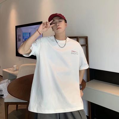 Áo Thun Mùa Hè Dáng Rộng Tay Cộc Cổ Tròn In Chữ Phong Cách Hip Hop Đường Phố Cỡ Lớn M-5XL Cho Nam