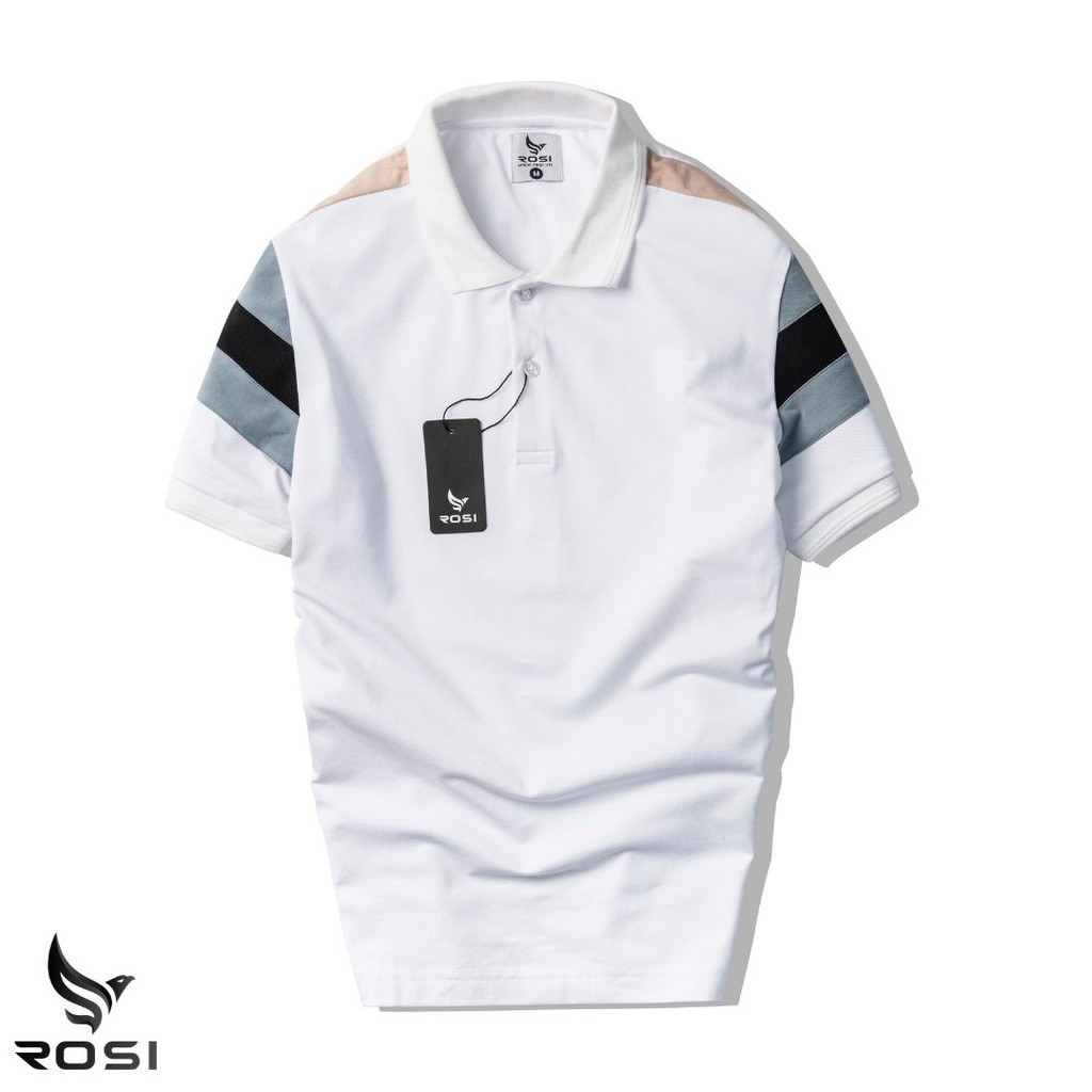 Áo thun nam cao cấp Rosi PL23 cổ polo tay bo ngắn,vải cotton  cá sấu phối màu hiện đại,dáng ôm (Slimfit) trẻ trung. | BigBuy360 - bigbuy360.vn