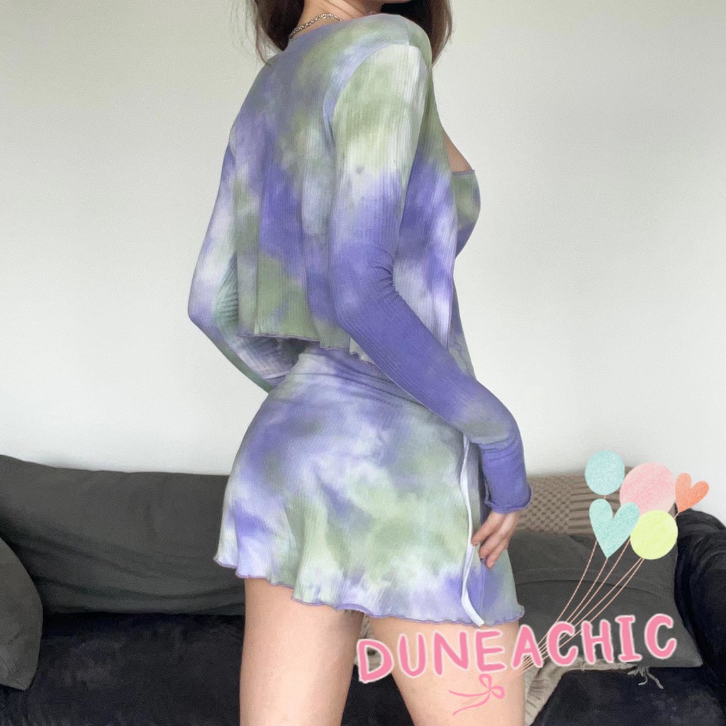 DUNEA Set đồ gồm đầm hai dây và áo khoác cardigan thời trang xinh xắn cho nữ