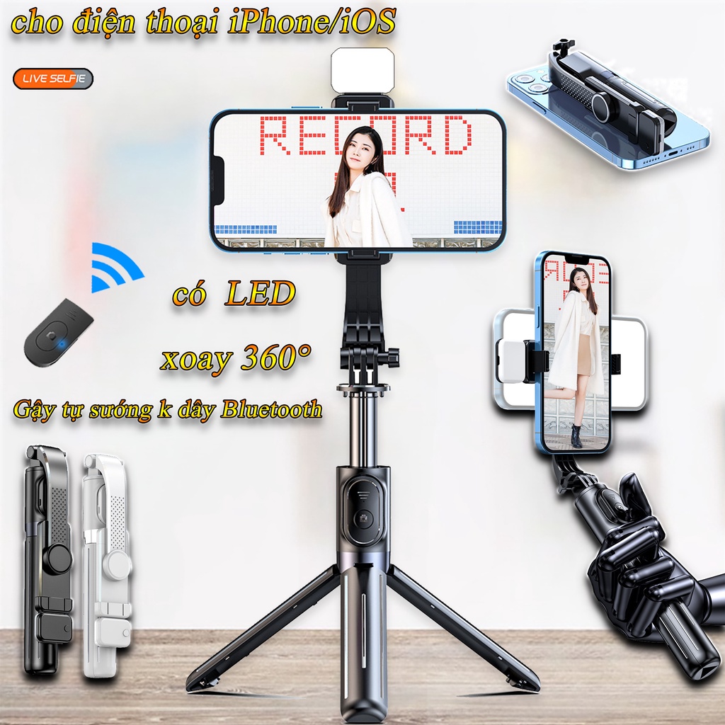Gậy chụp ảnh tự sướng 3 chân bluetooth có đèn led, gậy chụp hình selfie đa năng điều khiển từ xa，xoay nhiều góc-XQY86