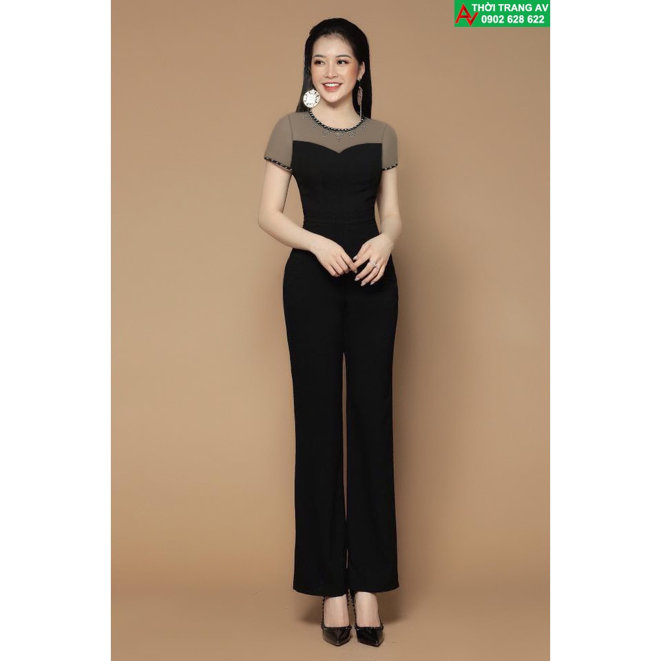 Jumpsuit - Đồ bay dài ống suông phối lưới đính hạt cực đẹp - AV6148