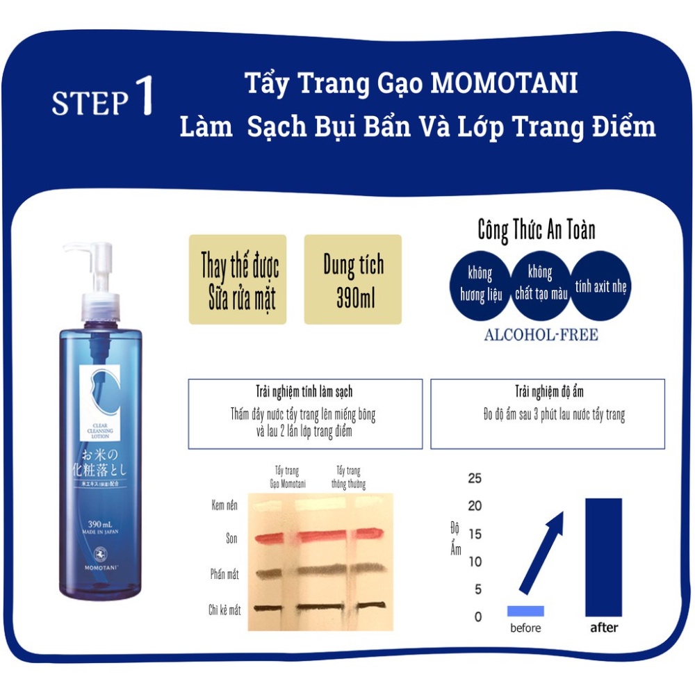 Nước tẩy trang MOMOTANI White Moisture Clear Cleasing Lotion 390ml cấp ẩm, trắng da