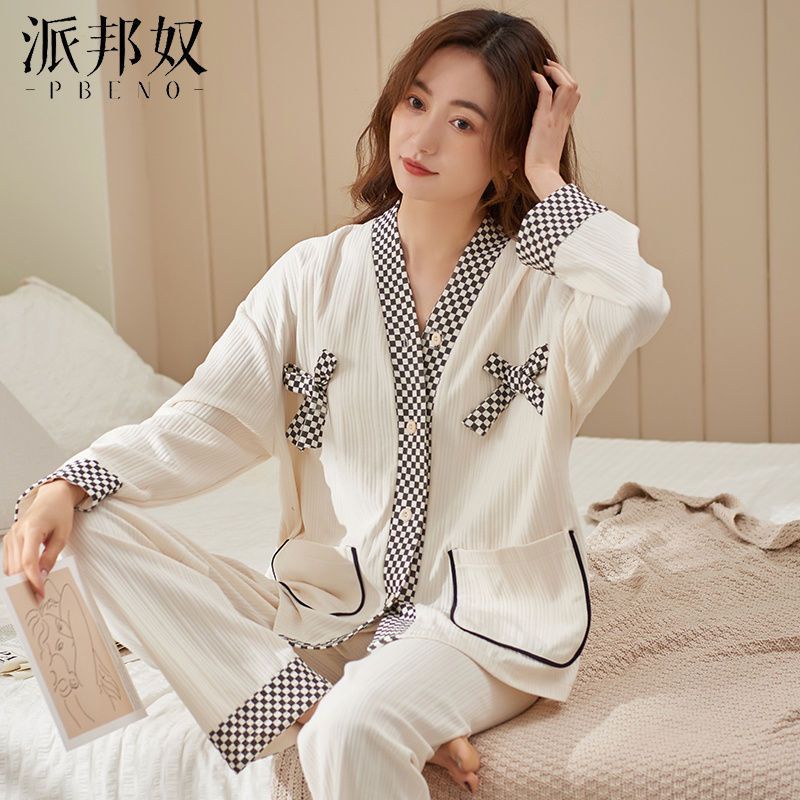 Bộ Đồ Ngủ Tay Dài Kiểu Hàn Quốc Thời Trang Xuân Thu Dễ Thương Cho Các Cặp Đôi