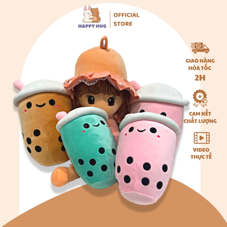 Đồ chơi nhồi bông hình cốc trà sữa size 30/35 cm dễ thương, thú bông ôm nằm - Happy Hug