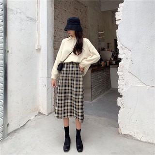 Chân Váy Dài Caro Qua Gối Vintage Zinti CV23