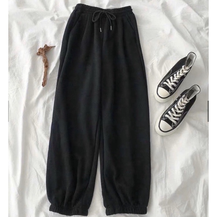 Quần ống rộng chất da cá- Quần jogger thể thao unisex dày dặn phong cách Ulzzang