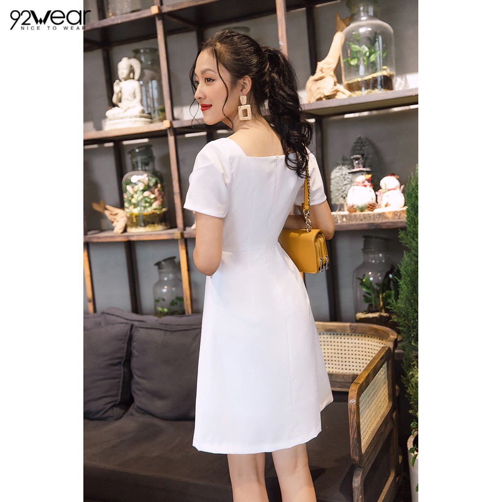 Đầm nữ công sở 92WEAR đủ màu, đủ size, cổ vuông phối nút DEW0970 | BigBuy360 - bigbuy360.vn