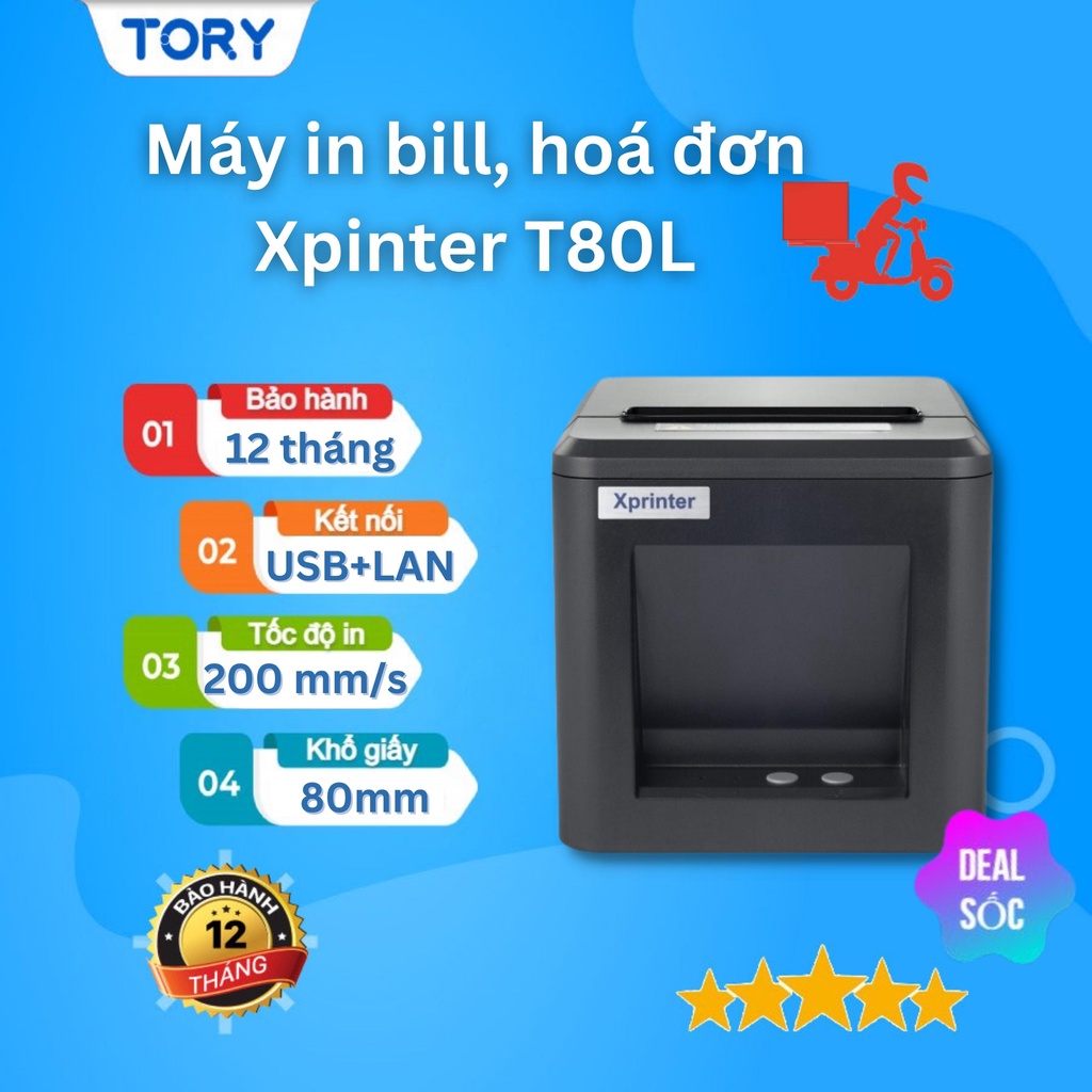 Máy in hoá đơn, in bill livestream khổ 80mm Xprinter kết nối cổng USB + LAN. Hàng chính hãng