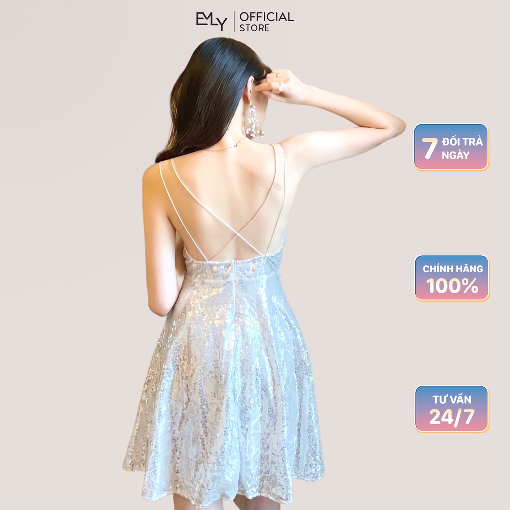 Đầm kim tuyến nữ Emilyshop hai dây dáng xòe midi