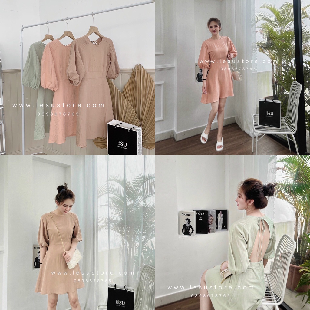 ẢNH TỰ CHỤP Đầm xoè hở lưng thắt nơ tay lở