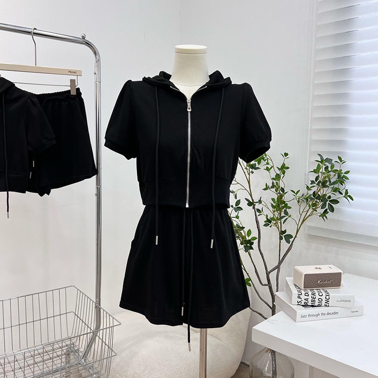 2022 hooded grey shorts sportswear suit women summer lively leisure fashion age-reducing short-sleeved running two-piece set