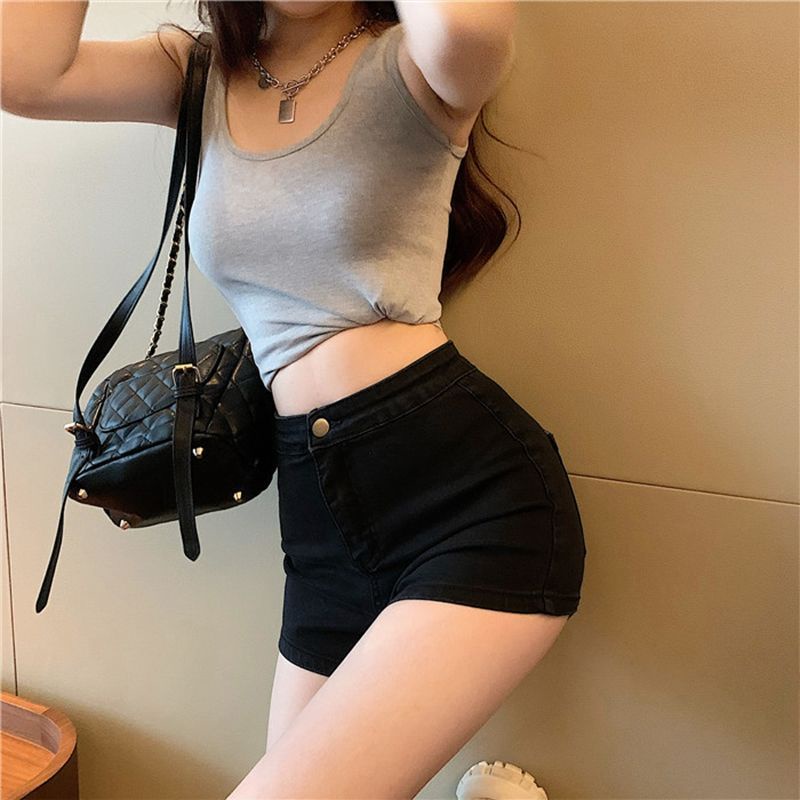 Quần short bò trắng quần hot ôm mông chữ A dài tôn dáng thon gọn tôn dáng cạp cao dễ phối đồ mùa hè cho nữ