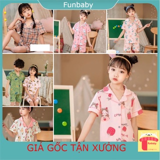 Đồ ngủ cho bé gái 2-7 tuổi cộc tay in hình xuất Hàn, Bộ Pizama trẻ em vải cotton co giãn thấm hút mồ hôi tốt