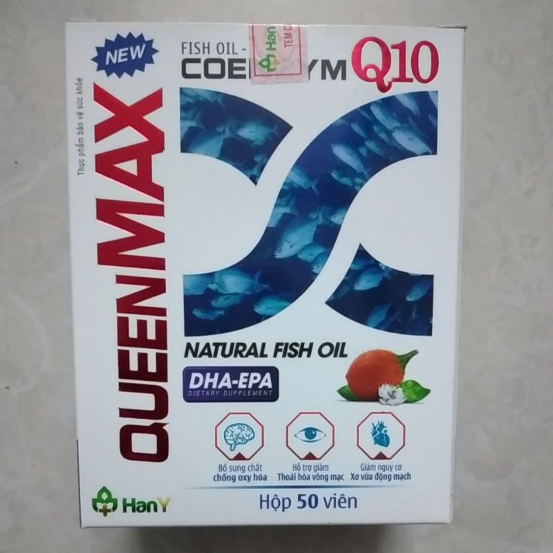 QUEENMAX COENZYM Q10 + FISH OIL - Hộp 50 viên Queen Max hỗ trợ chống oxy hóa, mắt sáng, nhớ lâu, tim khỏe